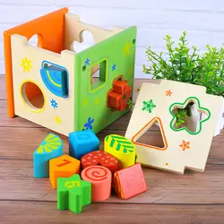 Экологически чистый красочная коробка интеллект детей Форма соответствующие строительные блоки игрушки детские деревянные развивающие