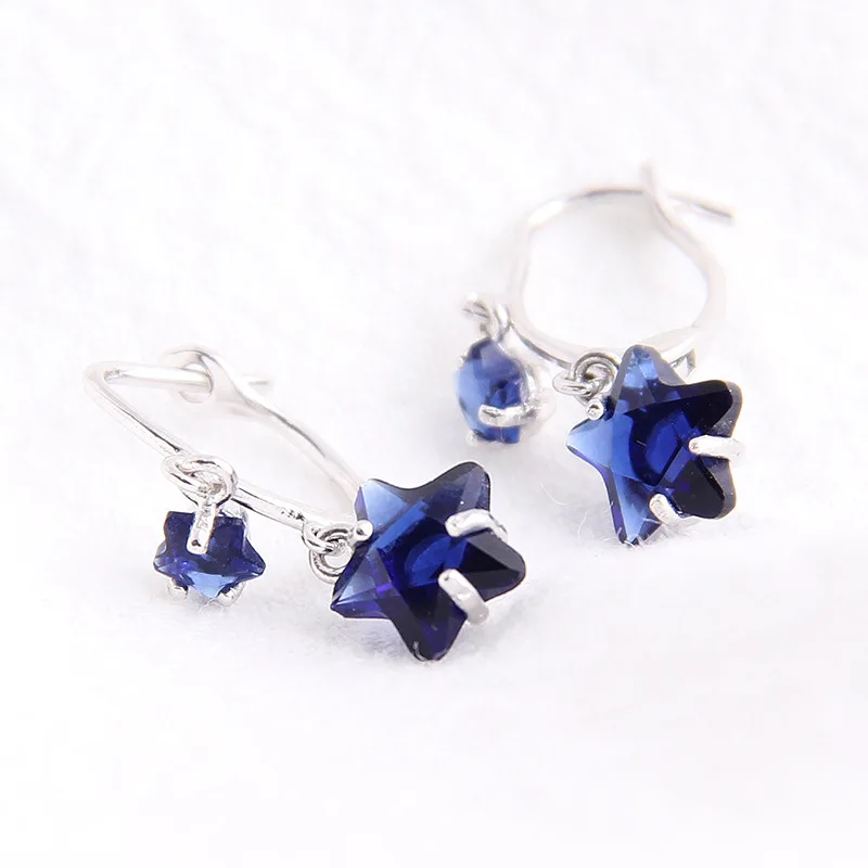 blue star cry-stal earrings women 100% 925 Sterling silver Jewelry fashion Hypoallergenic dangle earrings for girl gift