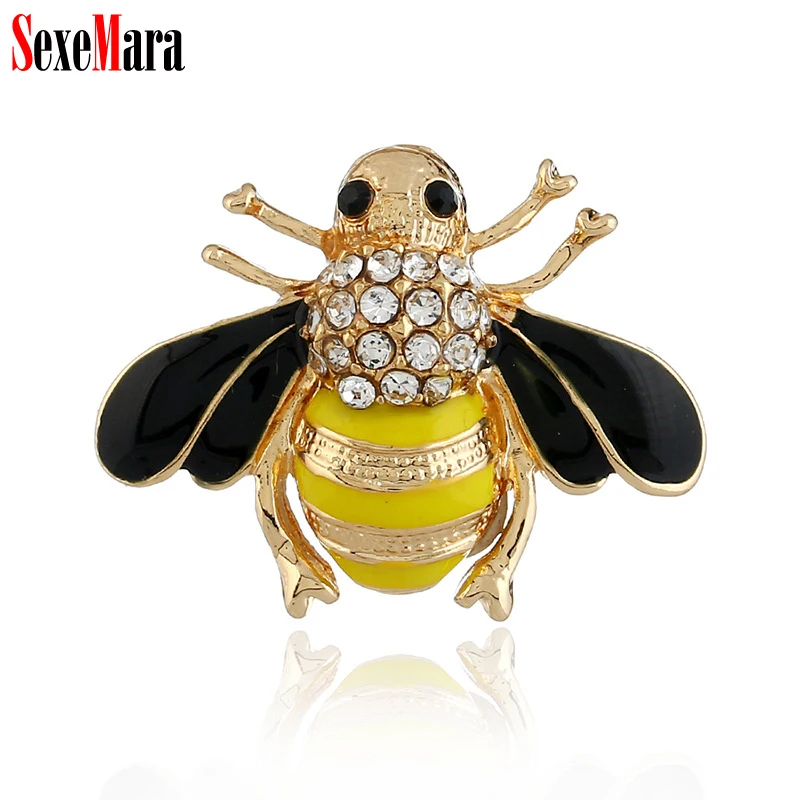 

SexeMara Black Yellow Bee Brooches Rhinestone Men Women Alloy Insects Weddings Party Banquet Brooch Girls' Bag Hat's Accessories