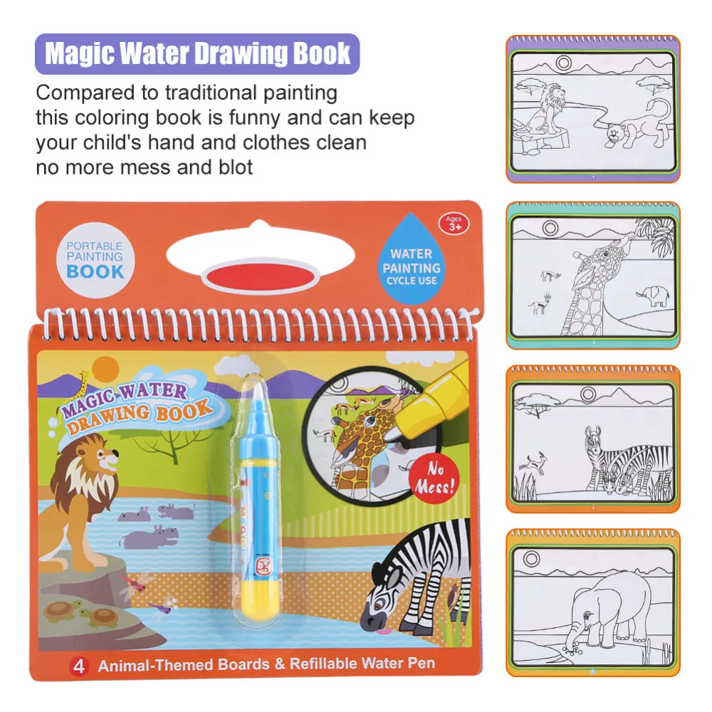 Детские Волшебные водные раскрашивающие ручки для рисования, раскрашивающие книжные ручки, коврики для рисования животных, детские развивающие игрушки, подарок для детей