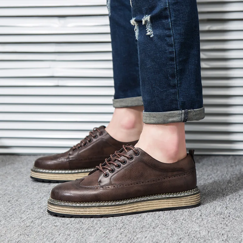 

Spring Autumn New Casual Shoes Mens Leather Flats Lace-Up Shoes Simple Stylish Male Shoes Breathable Oxford Shoes For Men