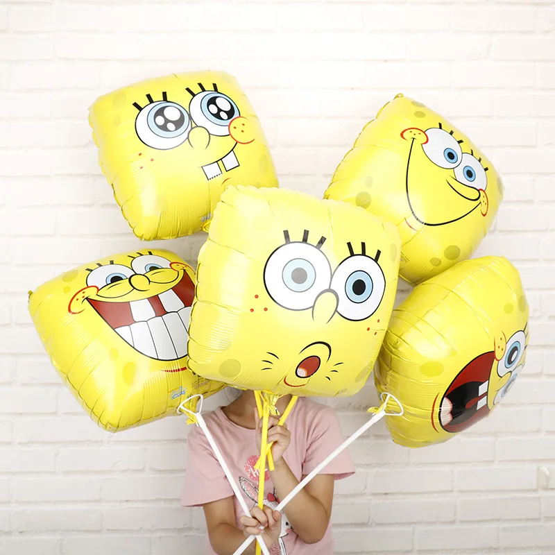 

1pc 18inch cartoon emoji foil balloons square shape yellow spongebob Baby shower boy girl gifts birthday party decorations globo