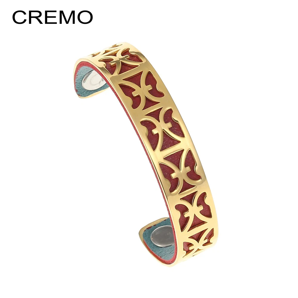 Cremo Geometry Gold Bangles Stainless Steel Hollow Bracelet Bangle font b Joyeria b font Mujer Leather
