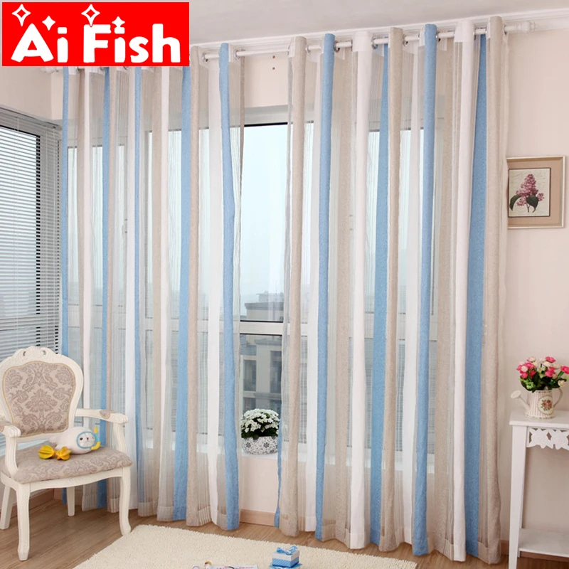

Chenille Blue Stripe Sheer Curtains For Kitchen Tulle Nordic Purple Vertical Stripes Living Room Yarn Coffee Study Room AP291-30