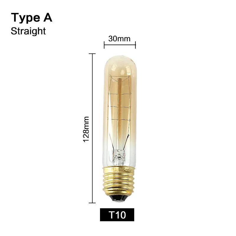 Ретро Винтаж Эдисон лампы Подвесная лампа-канделябр 220V нити E27 Эдисон лампы накаливания Светильник лампы античный Вольфрам лампа - Цвет: T10