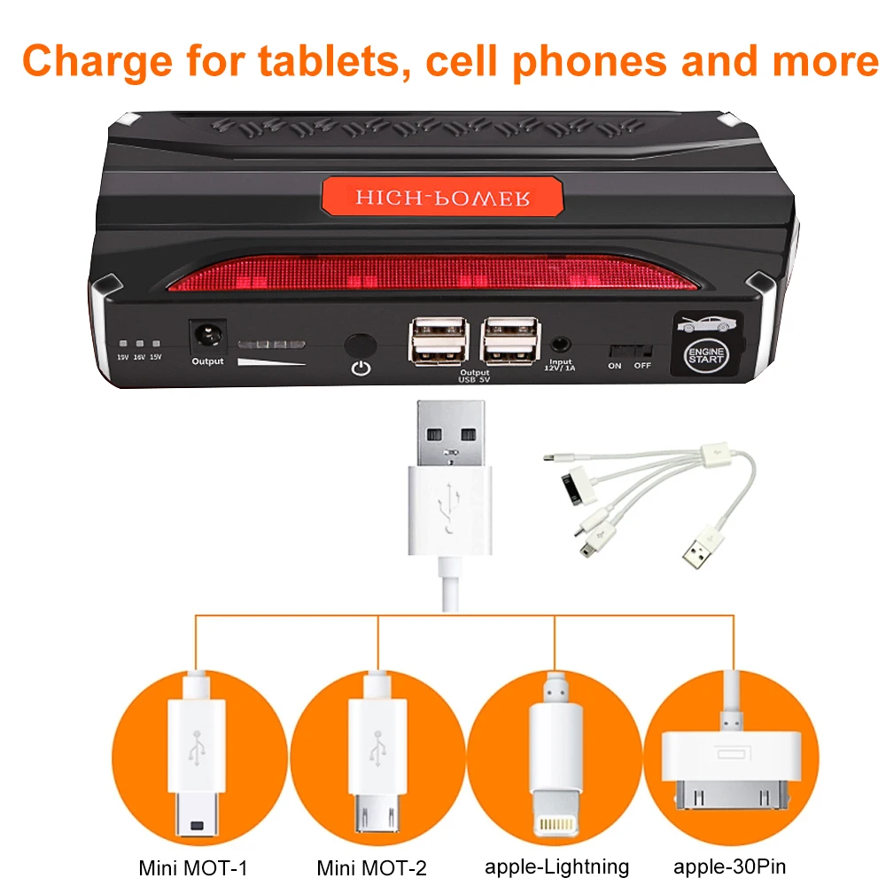 Bluavido 68800mAh Emergency Car Jump Starter 12V Portable Multi-function Rechargable Power Bank SOS LED LIGHT Safety Hammer