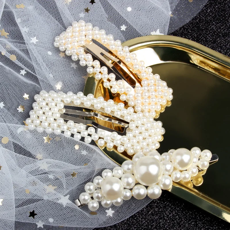

2019 New Fashion Full Pearl Hair Accessories For Women Geometric Gold Color Hair Clips Elegant Girls Pearl Barrettes Hairgrip