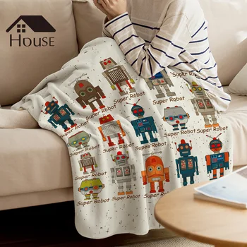 

BIGHOUSES Throw Blanket Robot Animation Wallpaper Cartoon Warm Microfiber Blanket for Kids Flannel Blanket