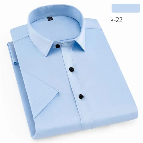 Мужские эластичные хлопковые рубашки летние рубашки с коротким рукавом Однотонная рубашка Плюс Размер Мужская одежда Женская сорочка homme XT690 - Цвет: k-22