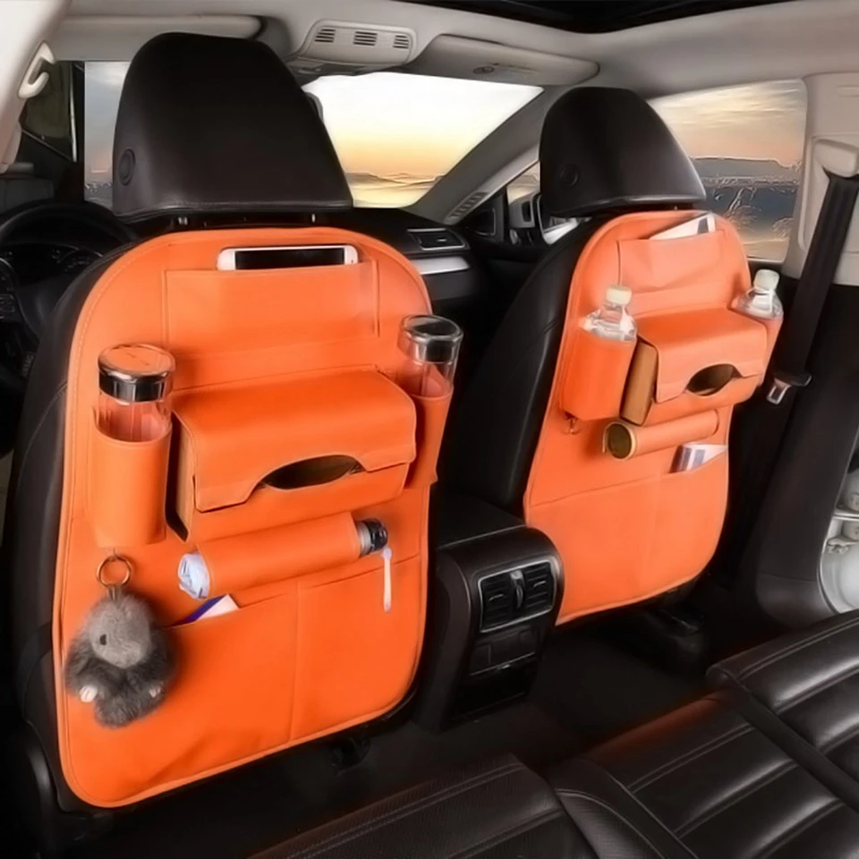 

Leather Car Storage Bag Multi-compartment Car Seat Storage Container Organizer Holder Outdoors Hanging Bag Accessory YY-1