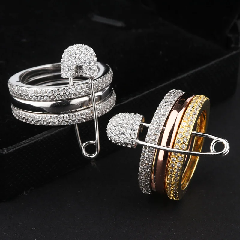 

Fashion Luxury Silver Zirconia Pin Ring Women's Sets Wedding Party AAA Zircon Crystal Ring 2019 Romantic Jewelry ZK40