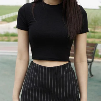 

Women Summer T-shirts Short Sleeves Round Neck Slim Fit Casual Pullover Crop Tops Camisa Mujer