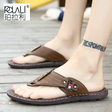 Летние пляжные мужские вьетнамки тапки из кожи пу мужские сандалии на плоской подошве уличная резиновая пляжная обувь мужские кожаные брендовые Новые