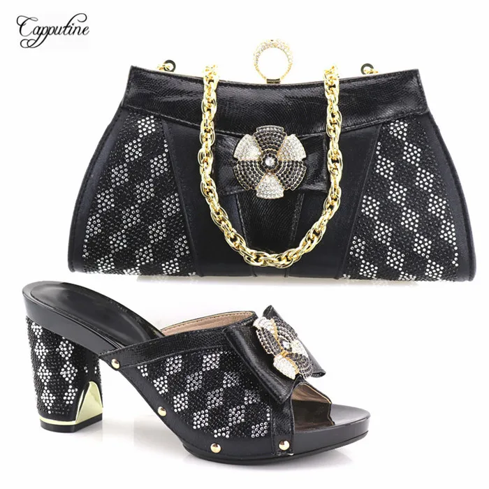 Popular black high heel pump shoes and handbag set for lady YH2018-12, 6 color options