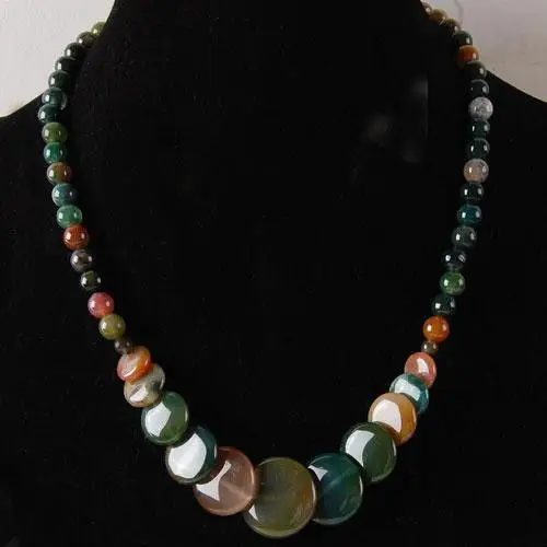 

free shipping 6-20mm Natural colorful India Onyx Coins Pendant Necklace 17.5"