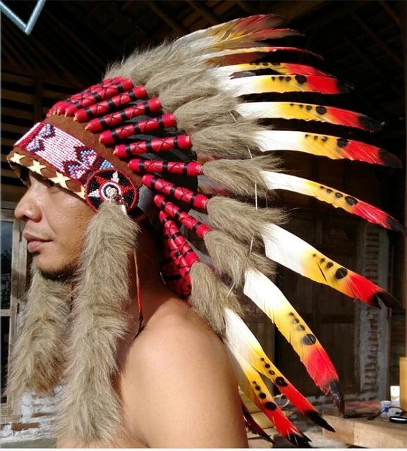 Cappello indiano nordamericano copricapo di piume berretti Cacique copricapo  da uomo Native Chief Performance - AliExpress
