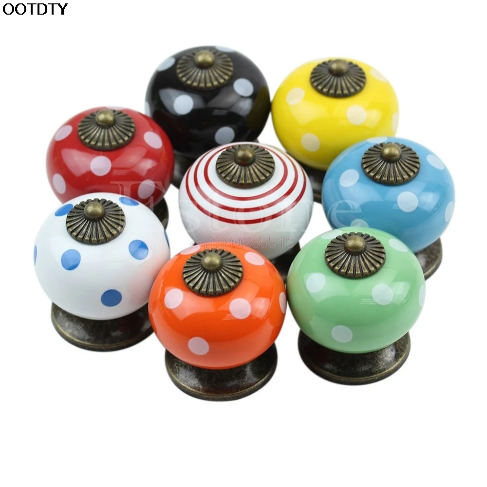 

Vintage Door Pull Polka Dot Round Ceramic Drawer Knob Cabinet Cupboard Door Pull Handle