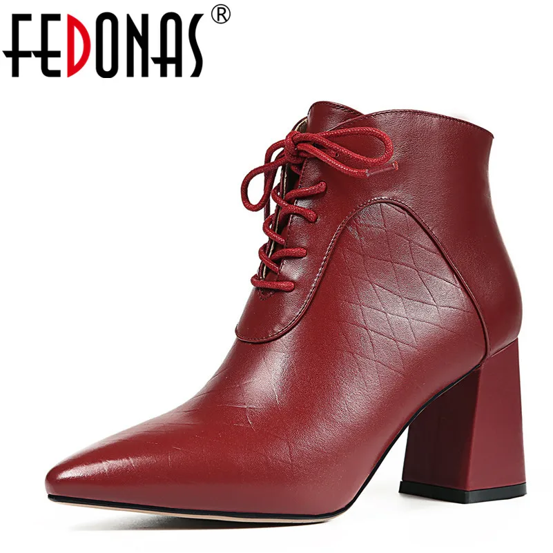 FEDONAS1Fashion/женские ботильоны сезон осень-зима Теплая обувь на высоком каблуке из