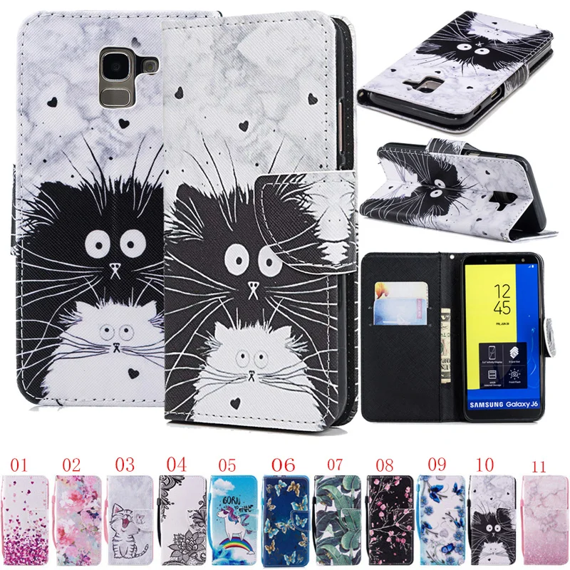 PU Leather Wallet Phone Case Flip Cover For Samsung A6 J4 J6 J8 2018 Patterned Card Holder Capa Coque sFor Samsung J4 Plus A750