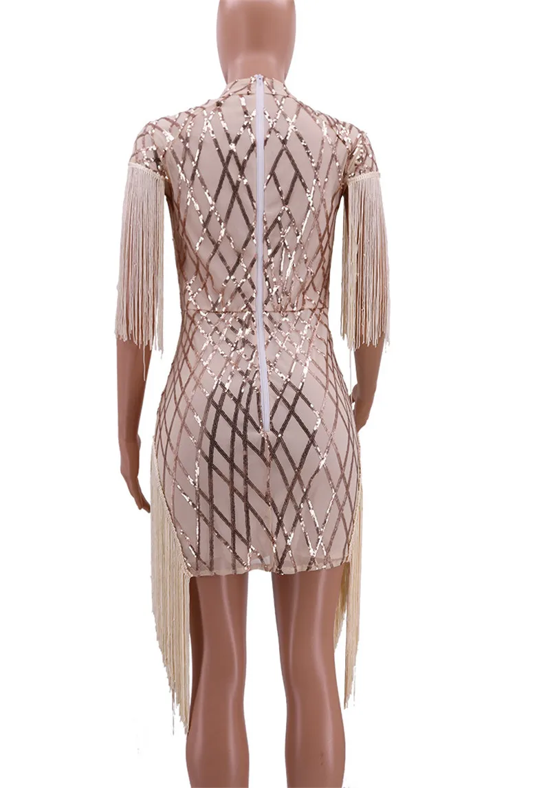 Женское Сетчатое мини-платье с блестками и геометрическими кисточками; элегантные облегающие платья; вечерние платья без рукавов в винтажном стиле; Vestidos