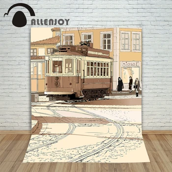

Allenjoy Background for photo thin vinyl Street city train painting photography photocall backdrops 10x10