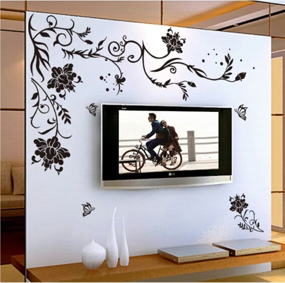 black flower vine butterfly vinyl wall stickers home decor rooms living sofa wallpaper design wall art