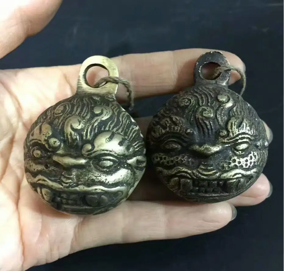 Collection 1 Pair Chinese old bronze Carved Horse bells Statue/Art Decoration Metal Animal Sculpture
