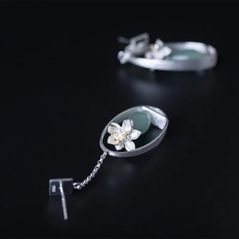 Форзац натуральный камень золотой цветок висячие серьги для женщин 925 пробы серебро китайский стиль Винтажные Ювелирные Изделия