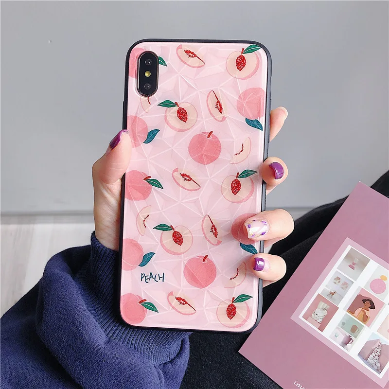 

Diamond Pattern Silicone Soft Phone Back Cover For iphone 6 6S Plus 7 8 xs max xr x 7Plus 8plus Case Pink Cute Girl Couple Coque