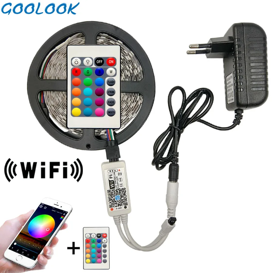 Светодиодная лента водонепроницаемая 5 м 5050 RGB Wi Fi 10 15 2835 с беспроводным