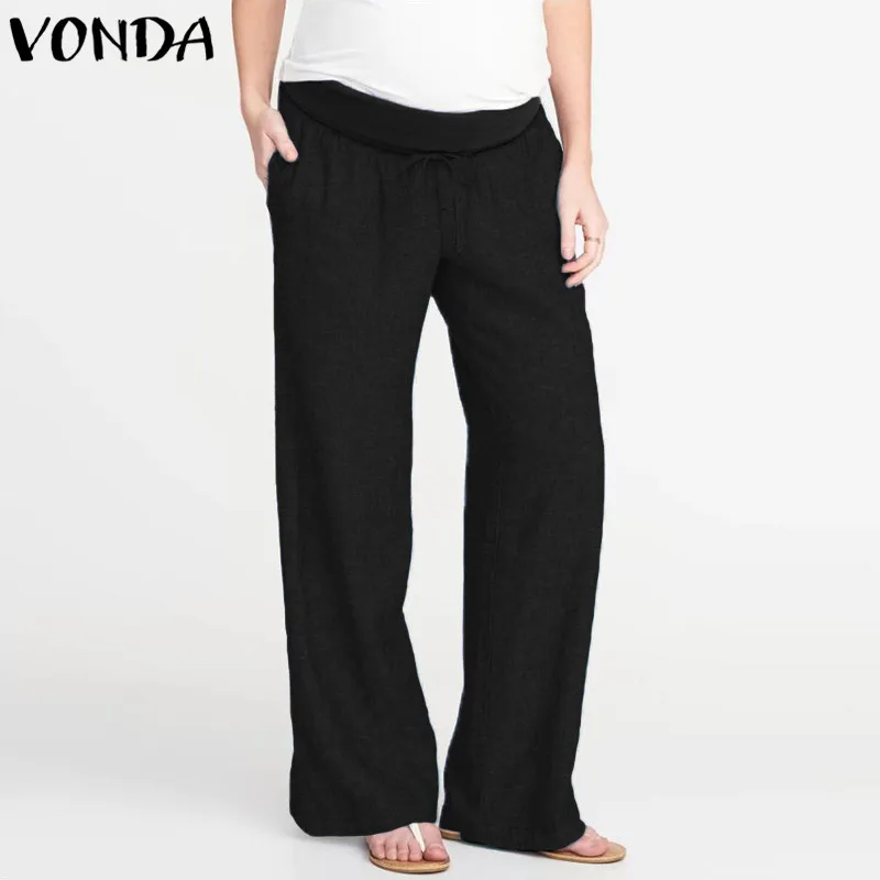 

Female Wide Leg Pants 2019 Summer Autumn Women Causal Loose Elastic Waist Patchwork Trousers Pockets Plus Size Bottoms
