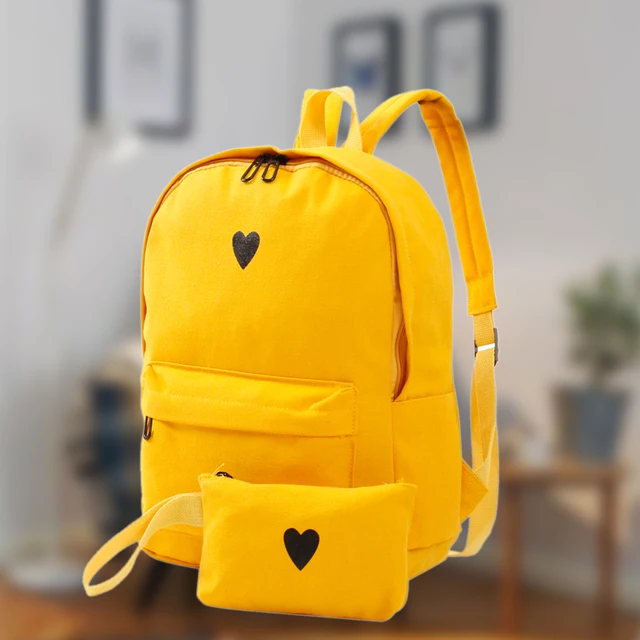 High Canvas Heart Yellow Backpacks Travel Bags Girls School Laptop for
