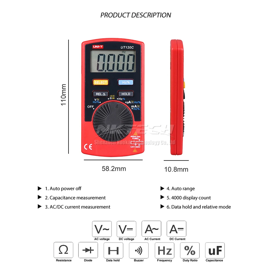 UNI T Цифровой мультиметр UT120C UT120B UT120A мини Карманный Авто Диапазон AC/DC Напряжение