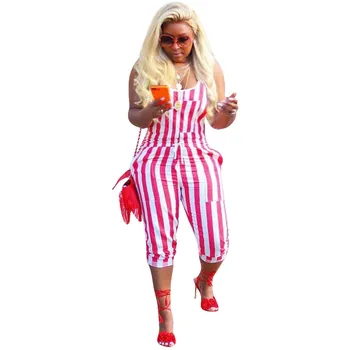 

2019 New Women Sleeveless Stripes Jumpsuit Summer Spaghetti Strap Mid-Calf Length Romper Fashion Casual Playsuit