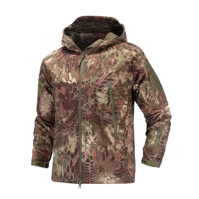 Спортивная флисовая тактическая Мужская куртка, водонепроницаемая Мужская камуфляжная куртка для кемпинга, походов, охоты, ветровка - Цвет: SNAKE GREEN