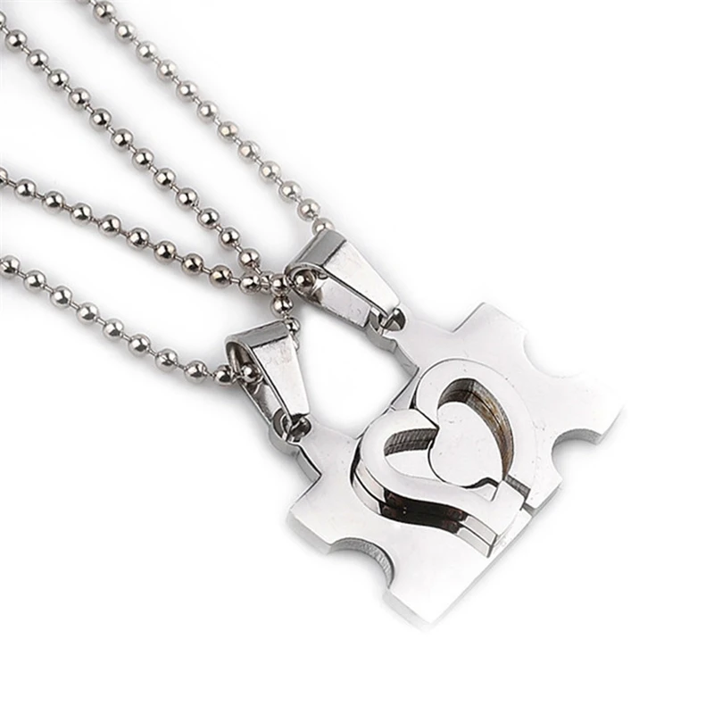 

2PCS Alloy I LOVE YOU 2 Heart Puzzle Pendant Necklace Couple Lovers Jewelry Gifts For Boyfriend Girlfriend