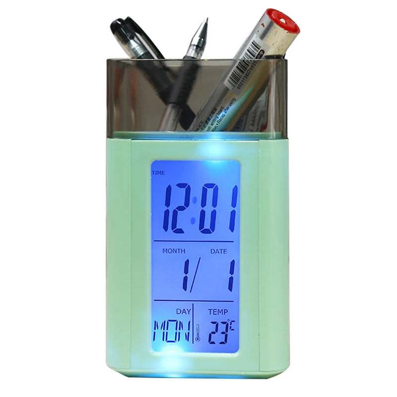 

Digital Desk Pen Holder Alarm Clock Voice Control Pen Holders With Temperature Calendar Display For Home Office School