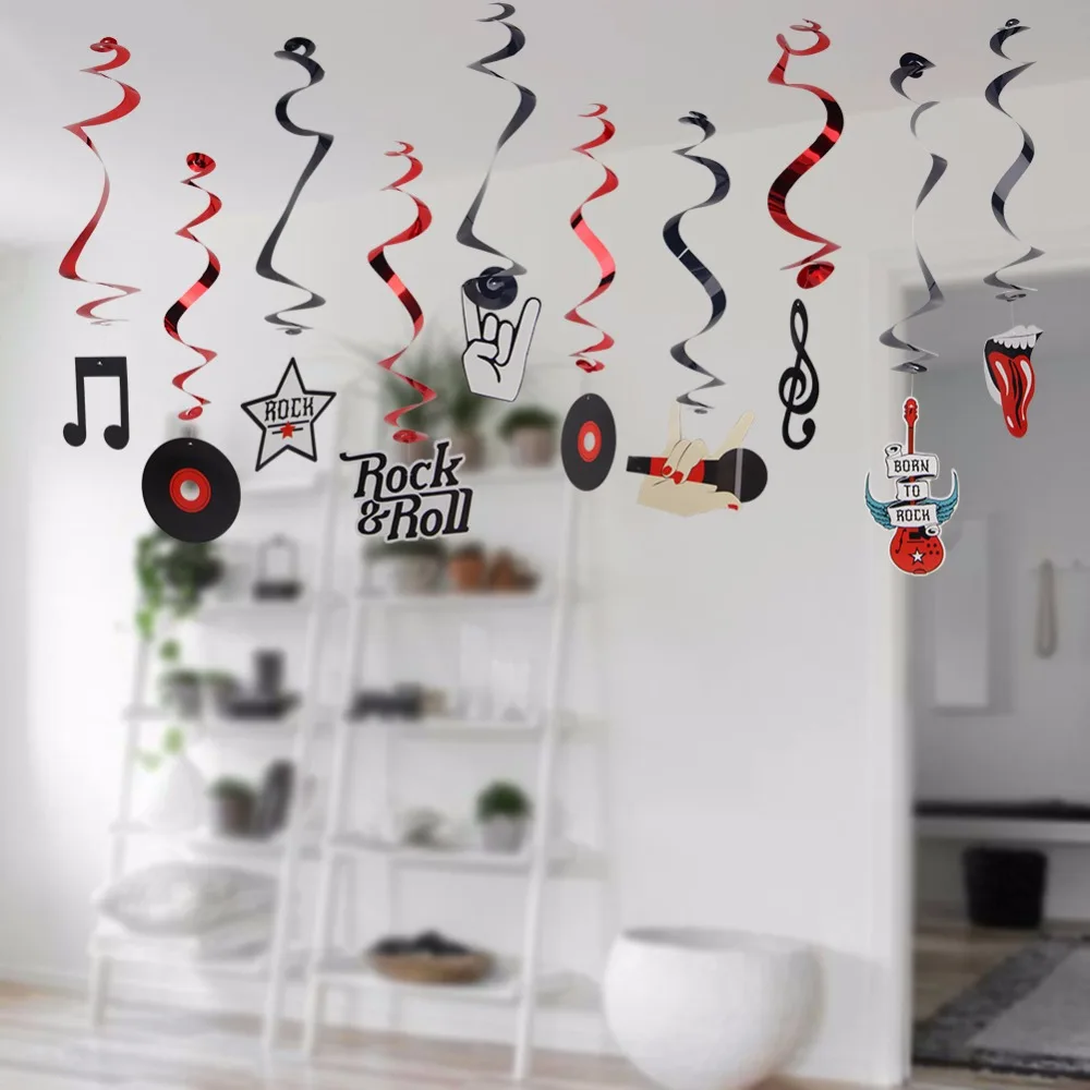 

Swirls Garland Foil Hanging Ceiling Decoration for Party Celebrations Rock Theme Hanging Swirl Decorations 10pcs/set