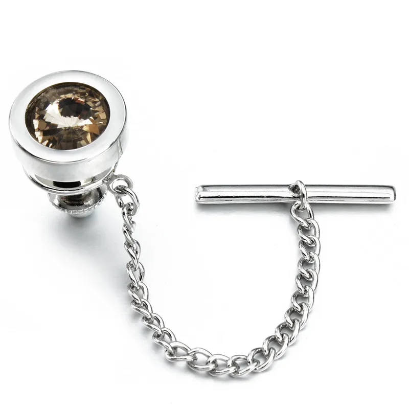 

HAWSON Free Shipping Imitation Rhodium Round Light Smoked Crystal Tie Tack for Mens Shirt Jewelry Fashion Tie Pin