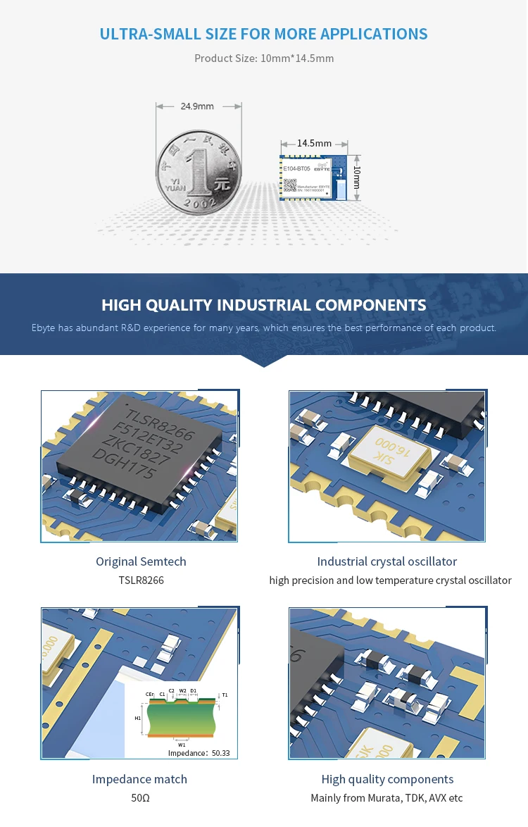 TLSR8266 Bluetooth BLE4.2 UART SMD приемопередатчик E104-BT05 70 м Slave Прозрачная передача низкая мощность беспроводной модуль