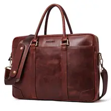 Мужской портфель из натуральной кожи, винтажная деловая сумка-мессенджер, 15,6 дюймов, сумка для ноутбука, коричневая
