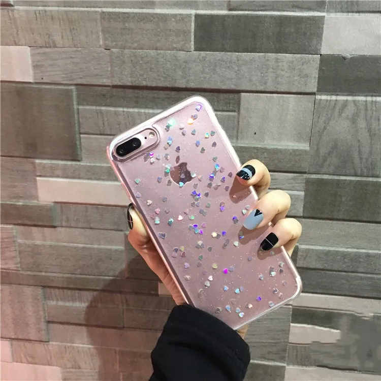 

Cases For iPh one X 8 7 6 6S Plus 5 5S SE Shinning Glitter Star Case Bling Love Heart Soft TPU Back Cover Earphone Accessories