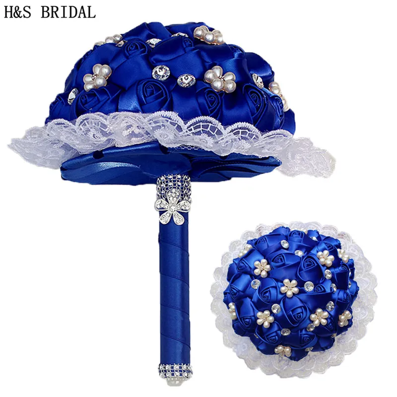 

H&S BRIDAL Royal blue lace Satin Wedding Bouquet Bridesmaid bouquet de mariage wedding flowers bridal bouquets 2019
