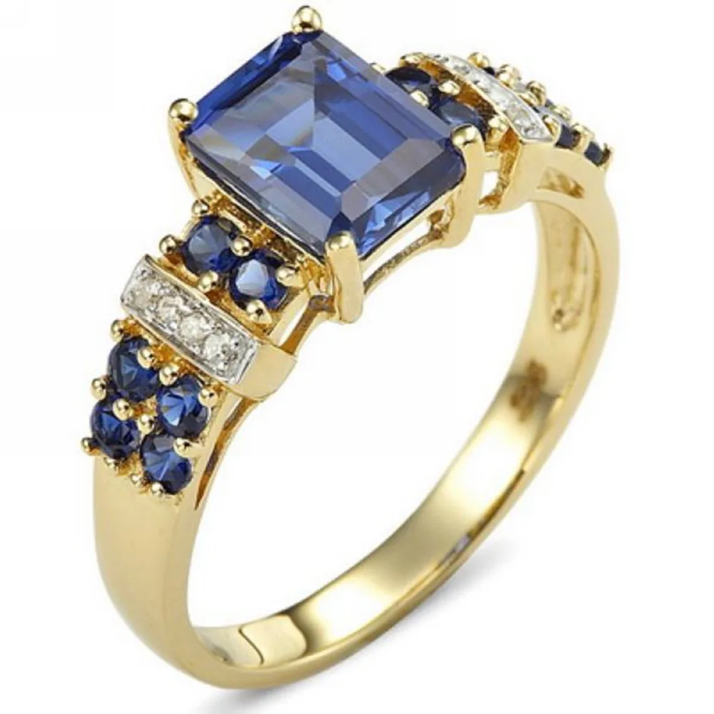 

SuoHuan Size 6-10 Charm Female Rings For Women Blue Zirconia Stone Cz Crystal Gold Filled Wedding Band Finger Women Jewelry Gift