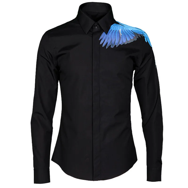Новое поступление цифровое управление инъекции птица прилива карты хлопок Роскошная модная мужская рубашка с длинными рукавами Тонкий Плюс Размер M-3XL4XL - Цвет: G16174 black