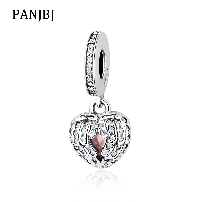 

New 100% 925 Sterling Silver Bead Charm Wings Heart Crystal Pendant Charms Jewellery Fit Pandora Bracelets DIY Women Jewelry