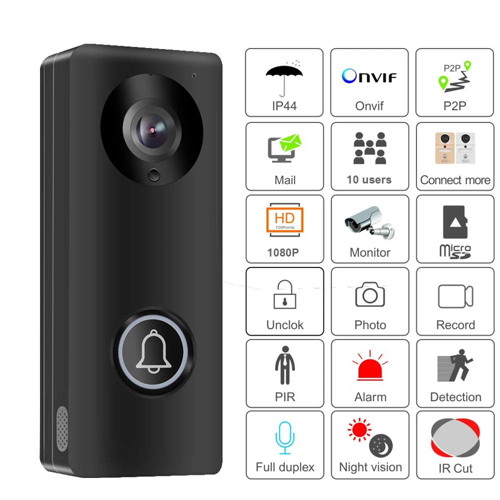  HD 1080P Camera Wifi Video Door Phone Doorbell Wireless Intercom Support SD Card for Android IOS Sm