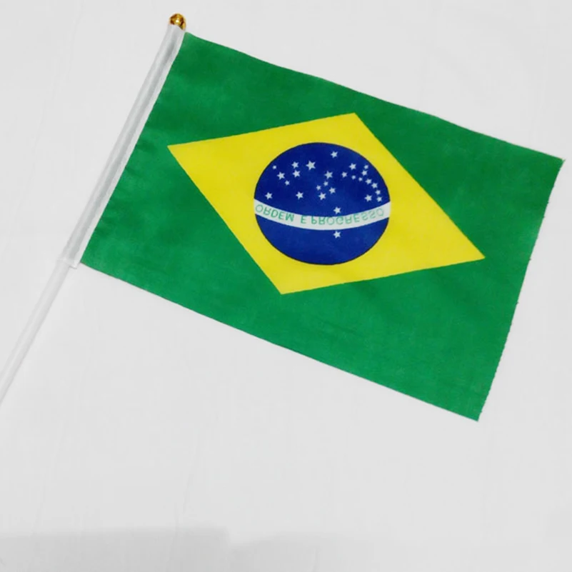 

5pcs Brazil Flag 21X14 cm Polyester hand waving flags Brasil FLAG Country Banner With Plastic Flagpoles