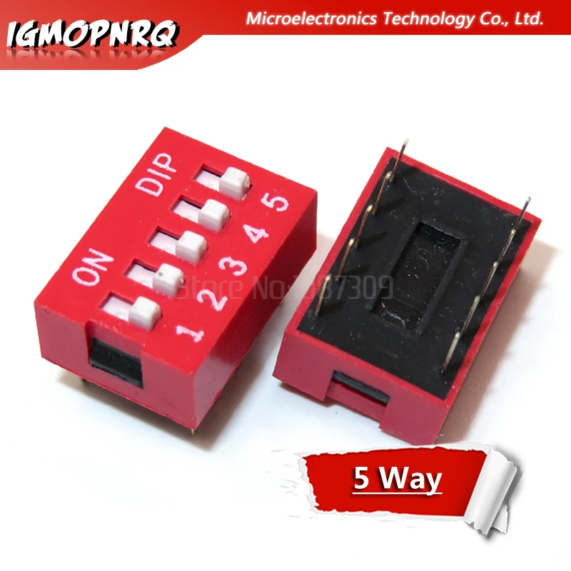 

10PCS DIP Switch 5 Way 2.54mm Toggle Switch Red Snap Switch Wholesale Electronic