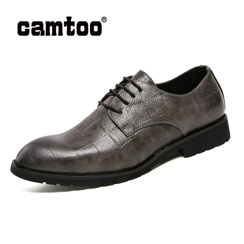 

CAMTOO 2019 Leather Casual Men Shoes Fashion Men Flats Pointed Toe Dress Shoe Men Oxford Formal Shoes Office Men Dress Footwear